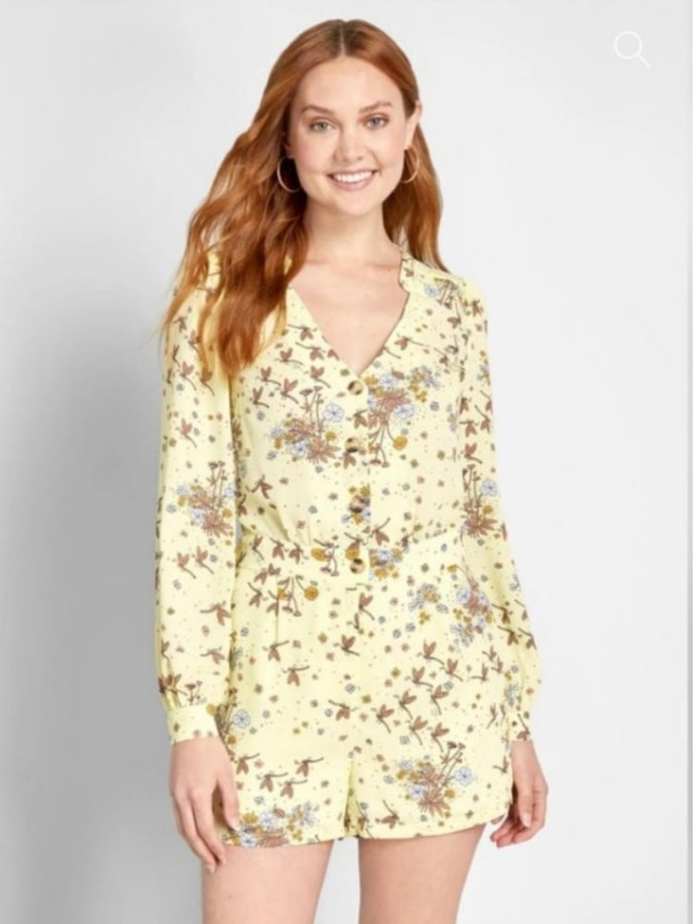 NWT Modcloth Yellow Floral Long-Sleeve Romper
